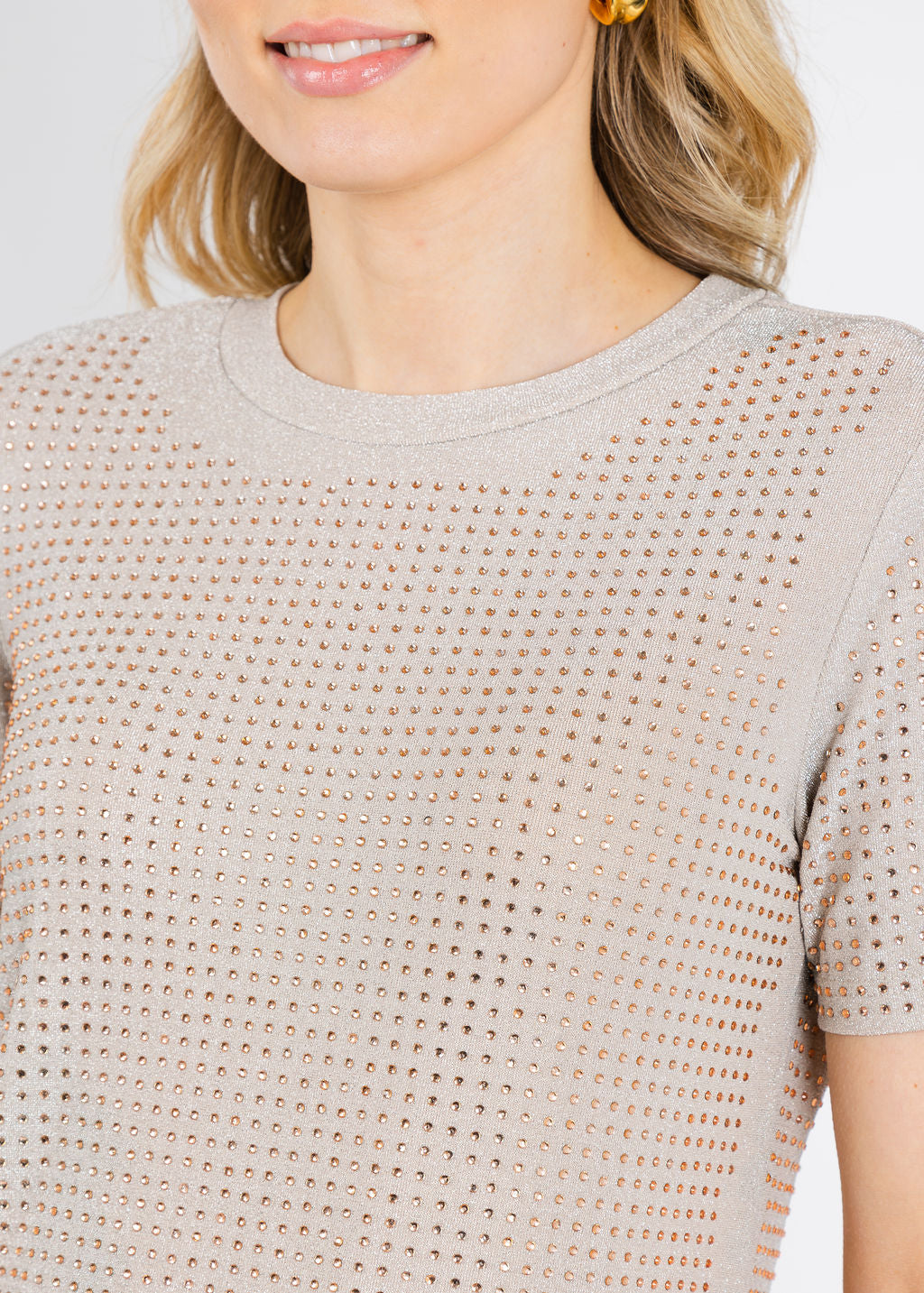 BK Griselle Grommet Stud Short Sleeve Top in Taupe available at Barbara Katz