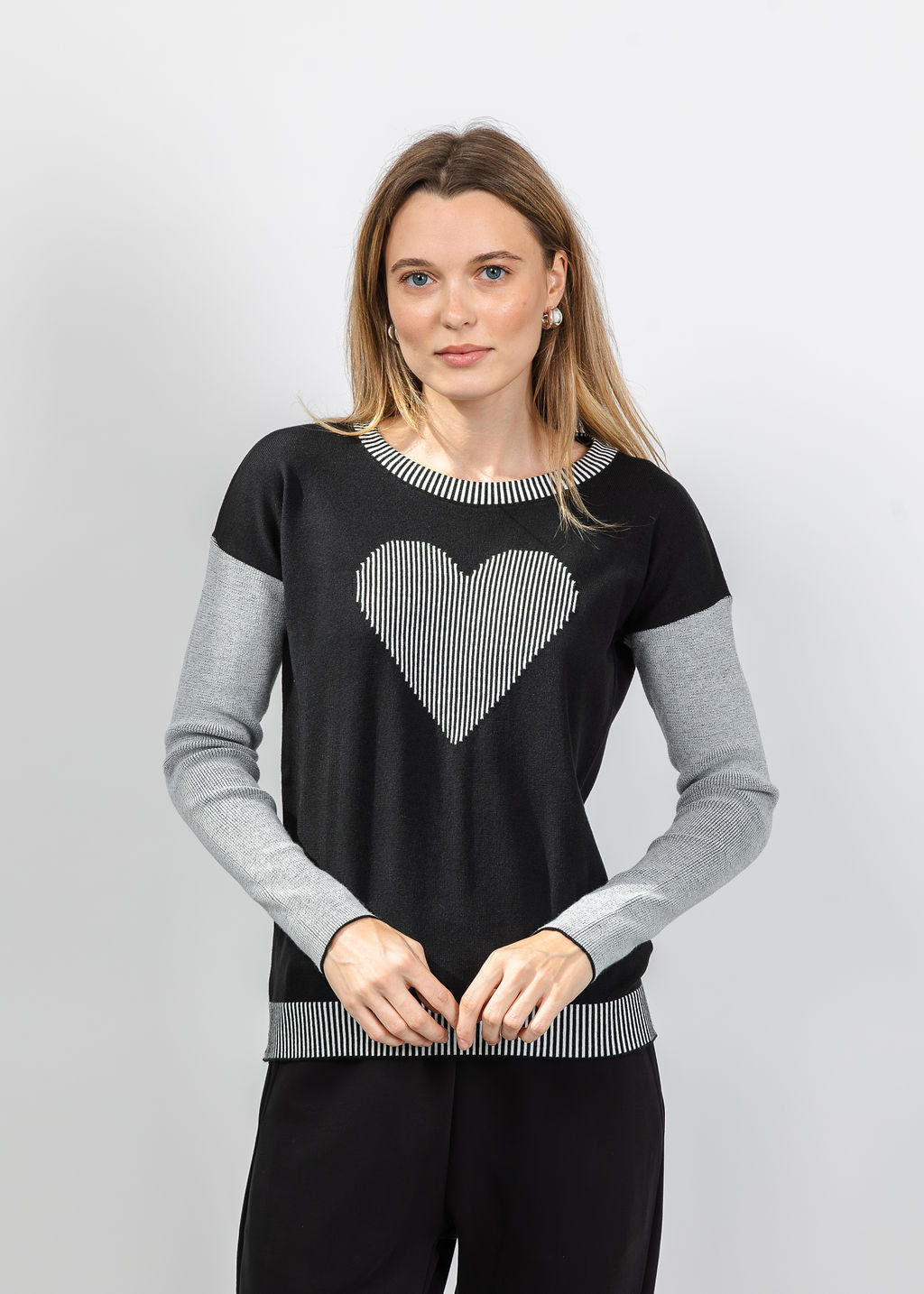 BK Heart Crew Neck Sweater in Black/White available at Barbara Katz