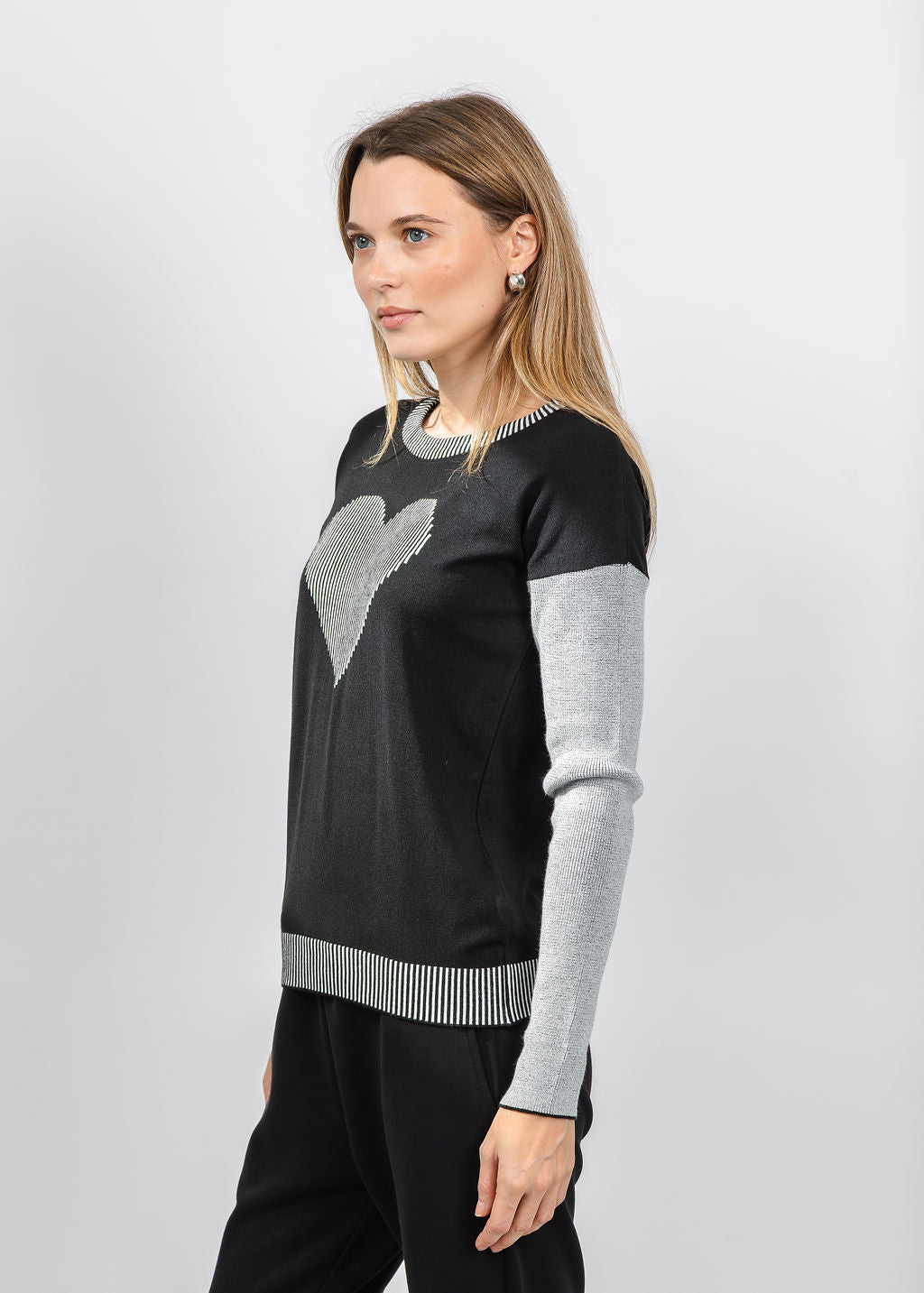 BK Heart Crew Neck Sweater in Black/White available at Barbara Katz
