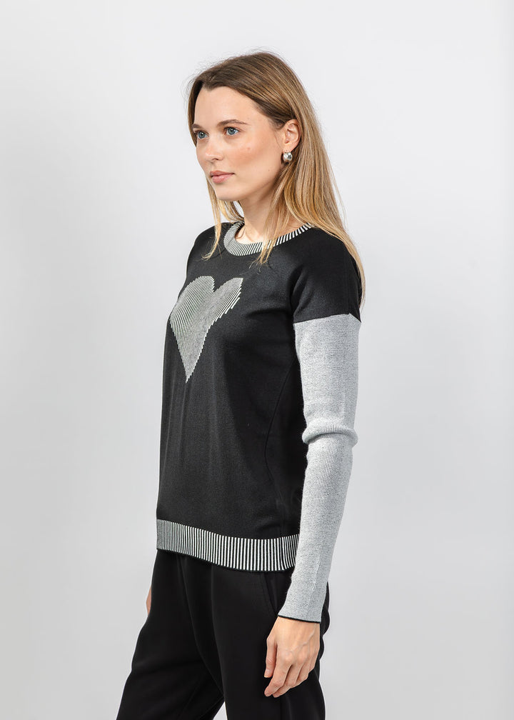 BK Heart Crew Neck Sweater in Black/White available at Barbara Katz