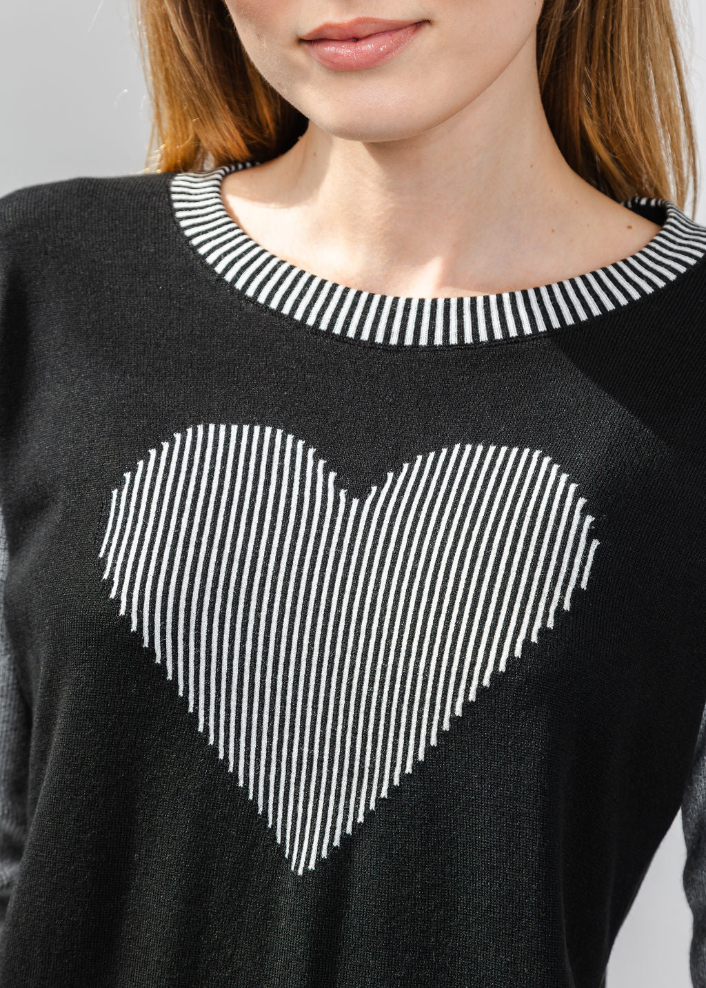 BK Heart Crew Neck Sweater in Black/White available at Barbara Katz
