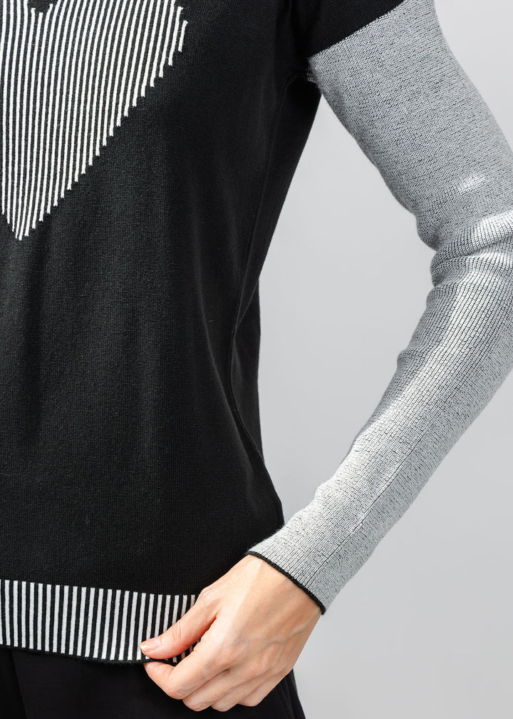 BK Heart Crew Neck Sweater in Black/White available at Barbara Katz
