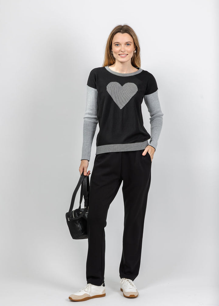 BK Heart Crew Neck Sweater in Black/White available at Barbara Katz
