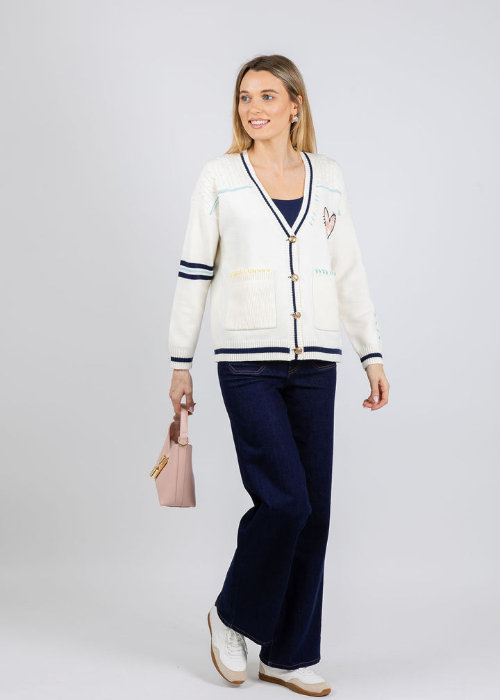 BK Heart Patchwork Cardigan in Ivory available at Barbara Katz