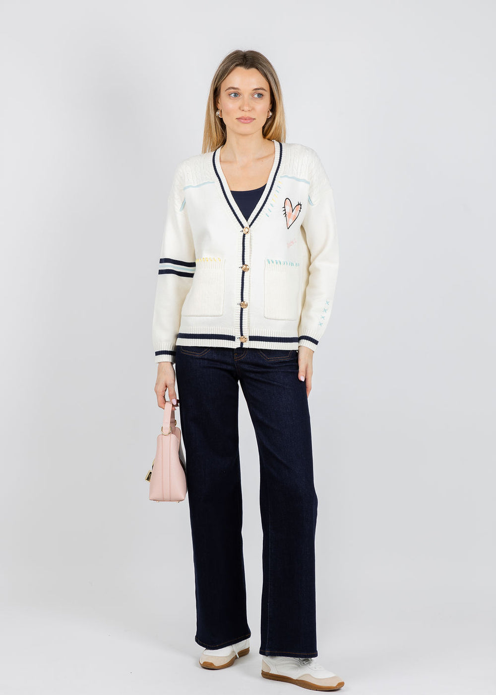 BK Heart Patchwork Cardigan in Ivory available at Barbara Katz