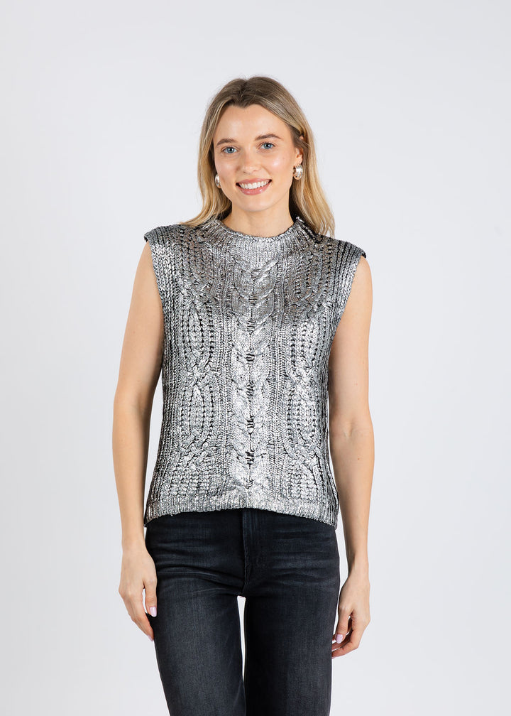 BK Isadora Metallic Sweater Vest in Black available at Barbara Katz