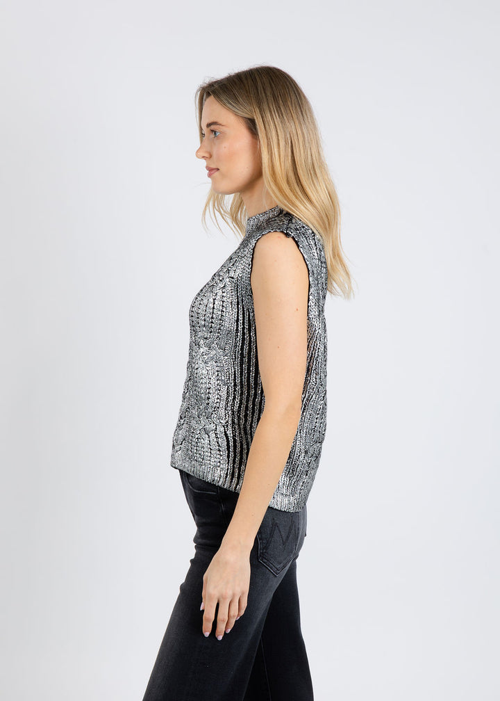 BK Isadora Metallic Sweater Vest in Black available at Barbara Katz