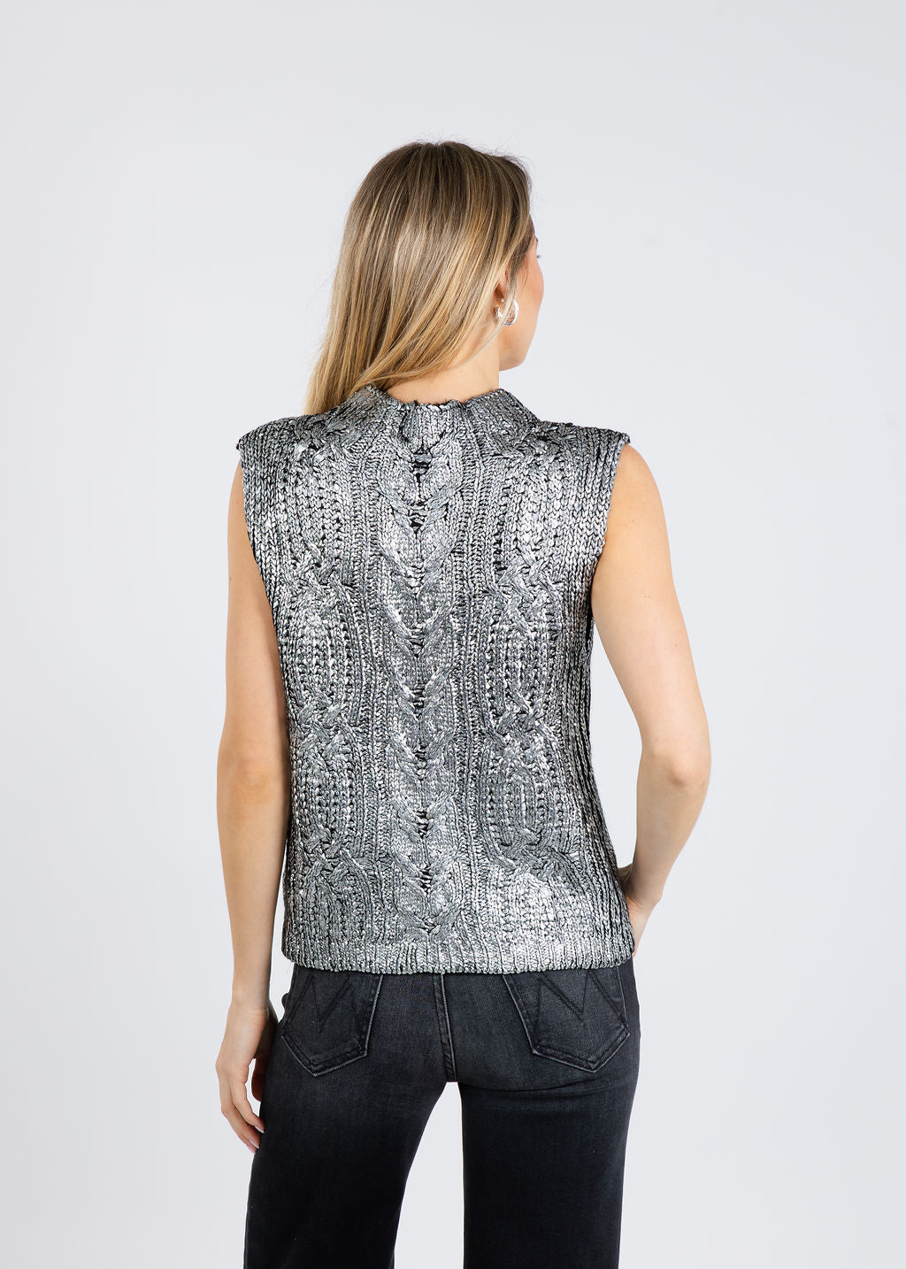 BK Isadora Metallic Sweater Vest in Black available at Barbara Katz