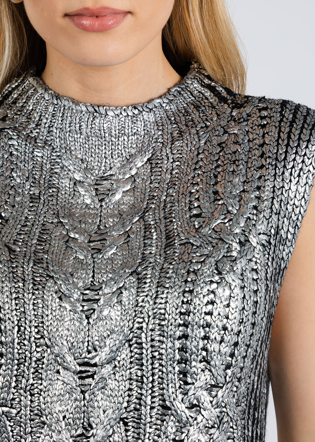 BK Isadora Metallic Sweater Vest in Black available at Barbara Katz