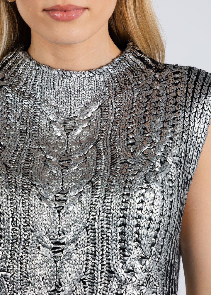 BK Isadora Metallic Sweater Vest in Black available at Barbara Katz