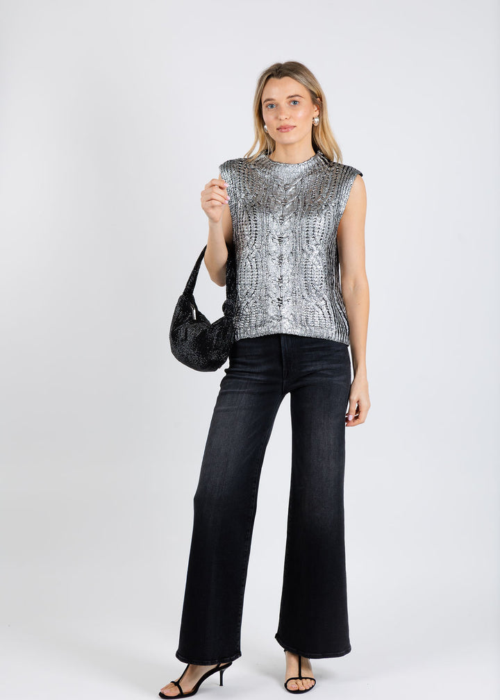 BK Isadora Metallic Sweater Vest in Black available at Barbara Katz