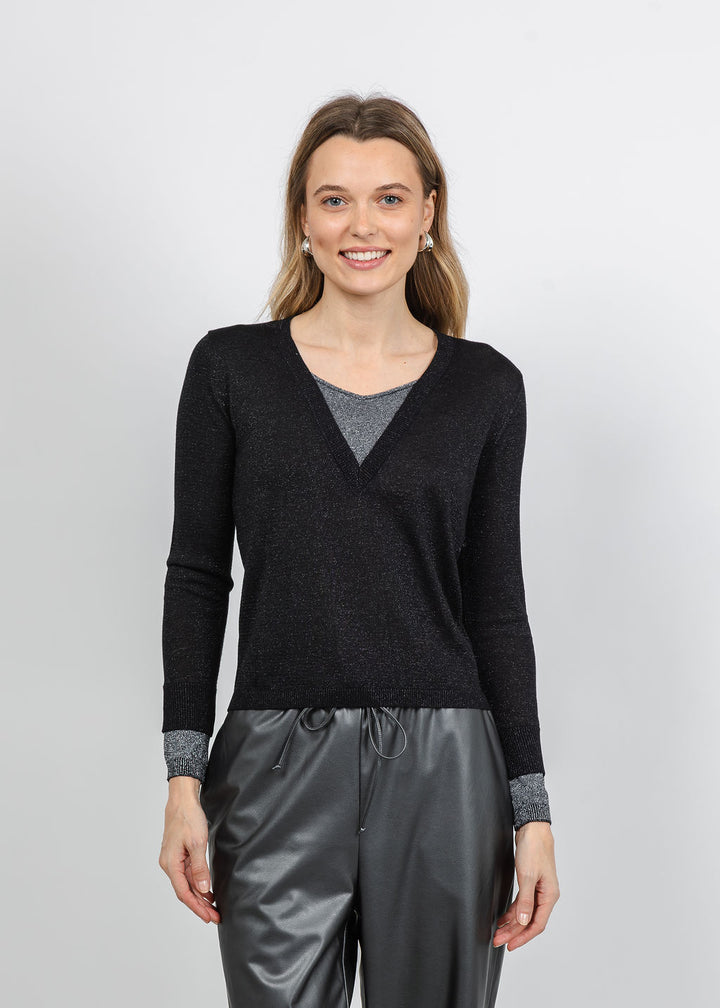 BK Jackeline Metallic Top in Black available at Barbara Katz