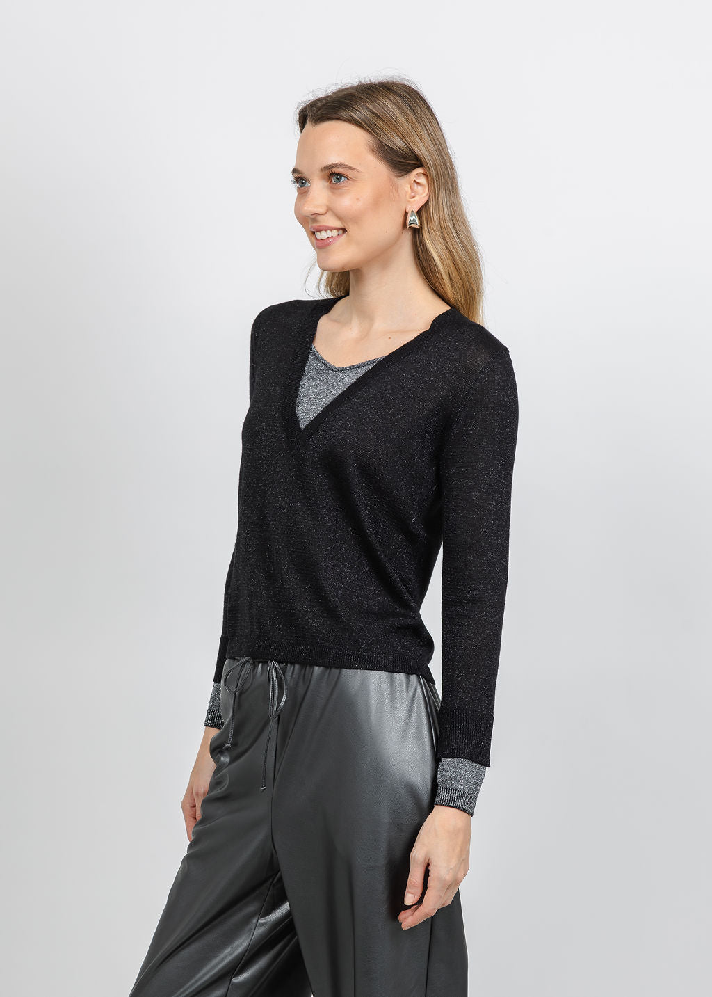BK Jackeline Metallic Top in Black available at Barbara Katz