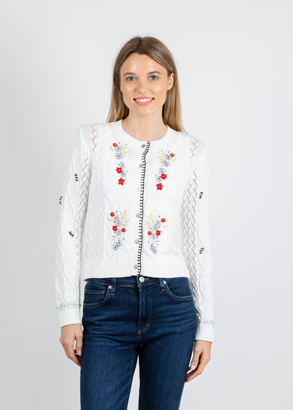 BK Jaden Embroidered Cardigan in Multi available at Barbara Katz