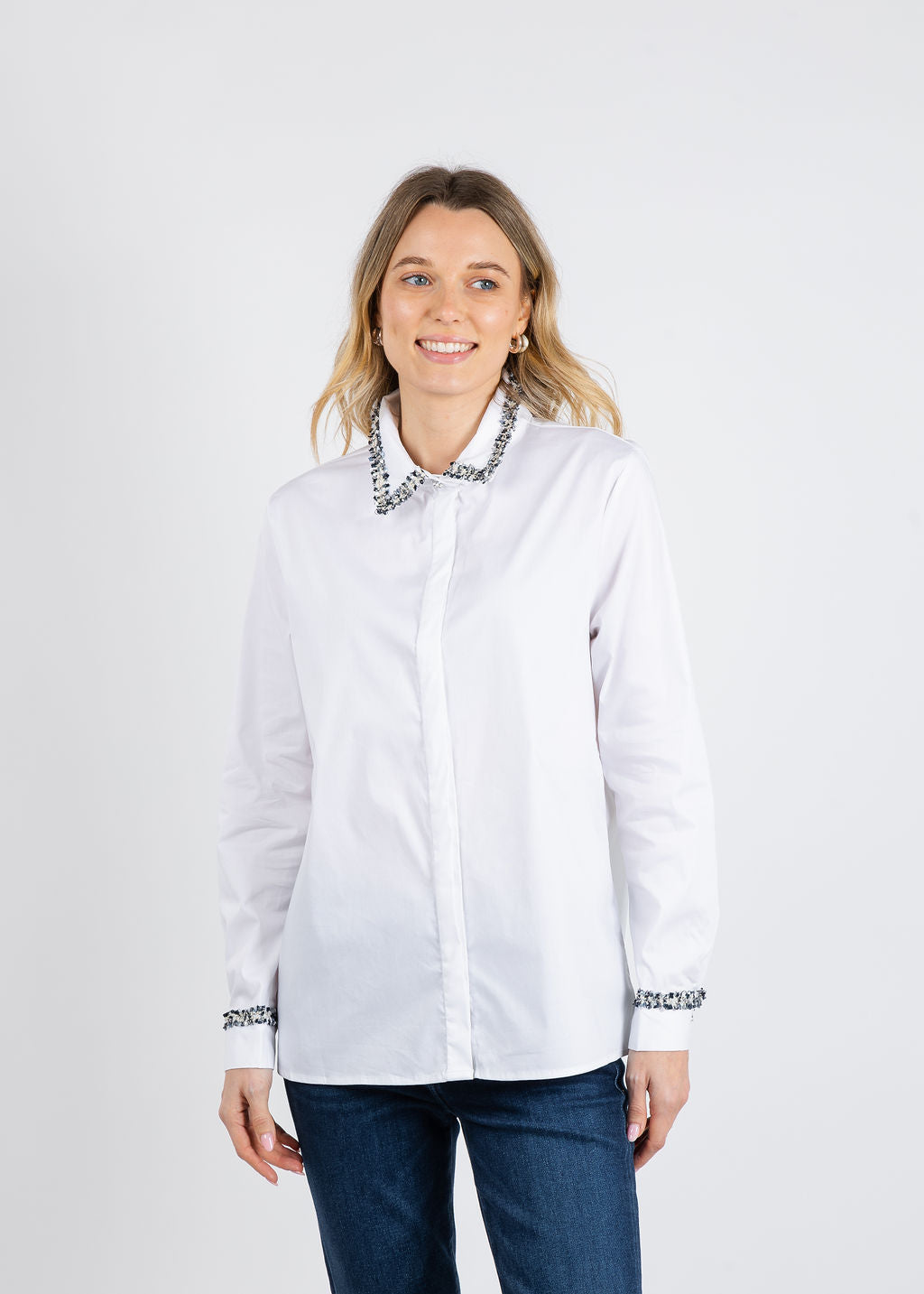 BK Janie Blouse in White available at Barbara Katz