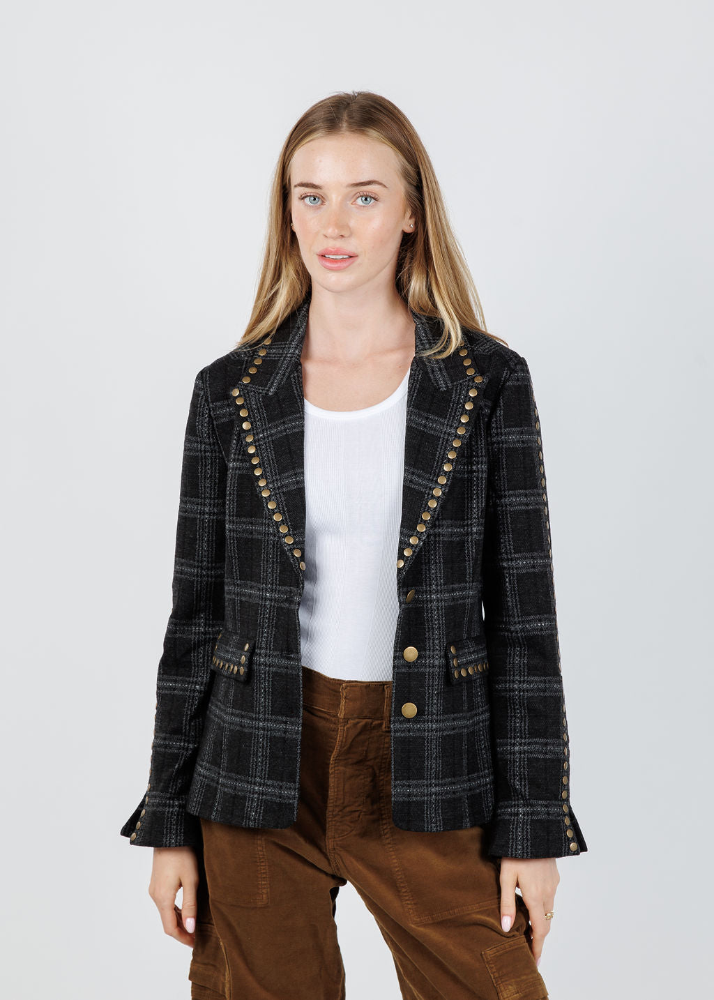 BK Jay Plaid Studded Jacket in Black available at Barbara Katz