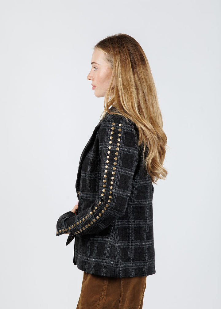 BK Jay Plaid Studded Jacket in Black available at Barbara Katz