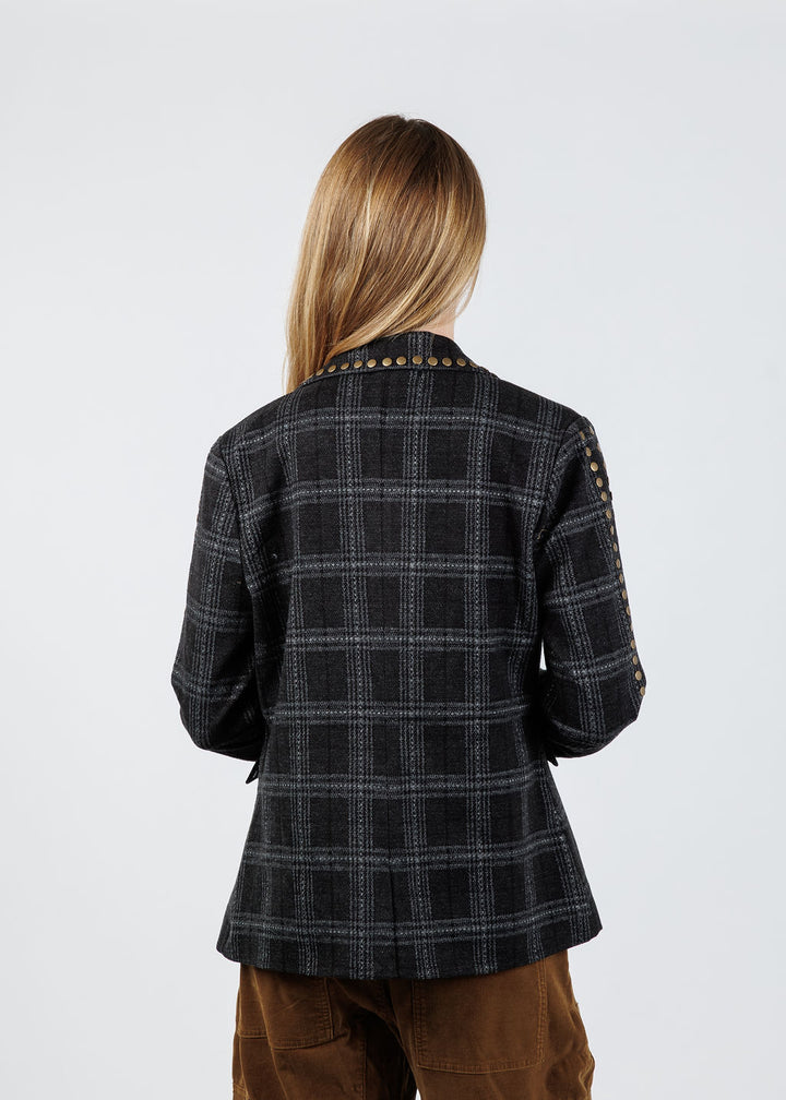 BK Jay Plaid Studded Jacket in Black available at Barbara Katz