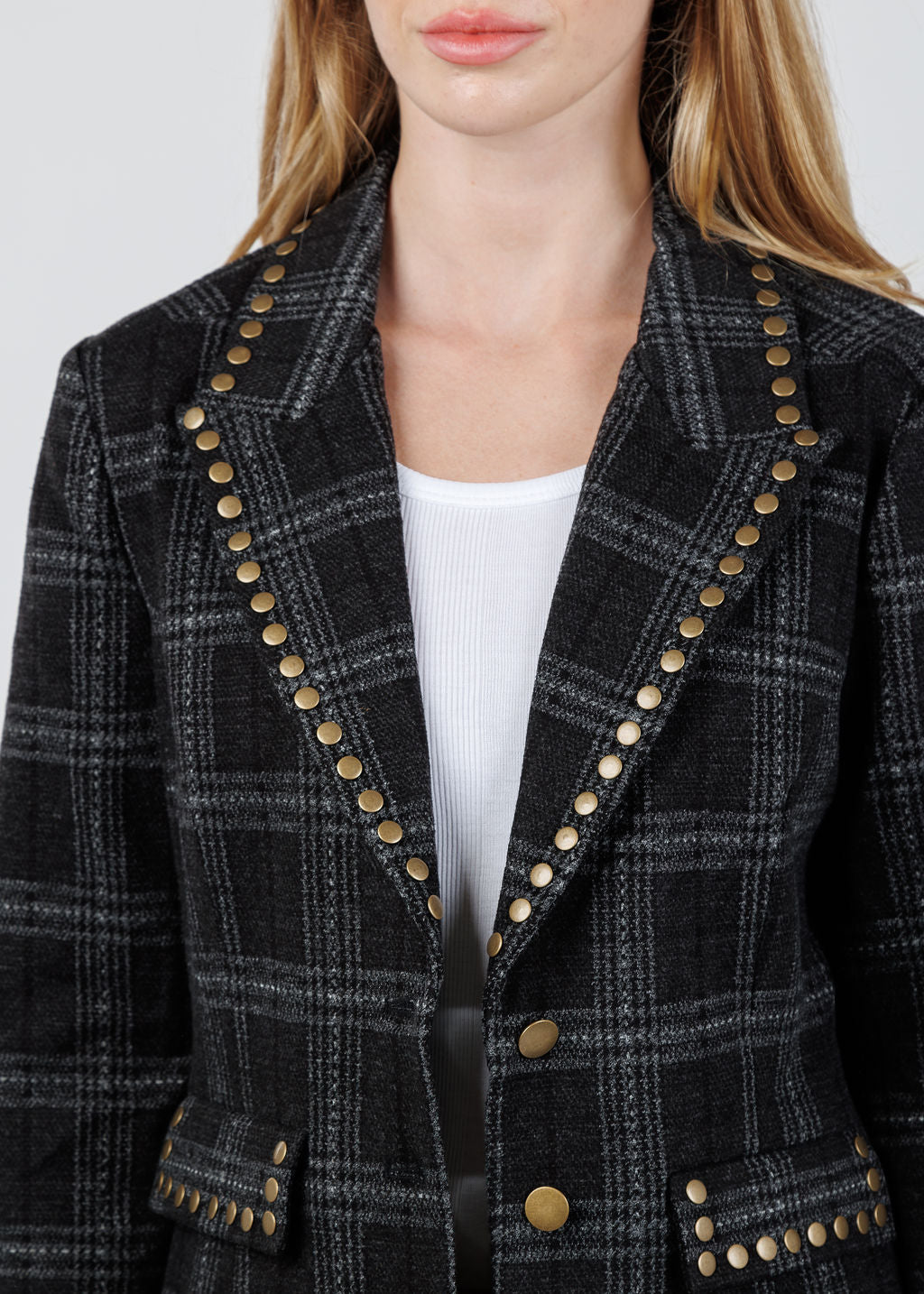 BK Jay Plaid Studded Jacket in Black available at Barbara Katz