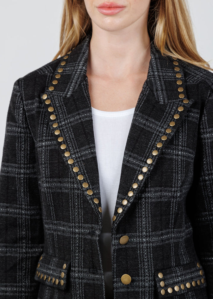 BK Jay Plaid Studded Jacket in Black available at Barbara Katz