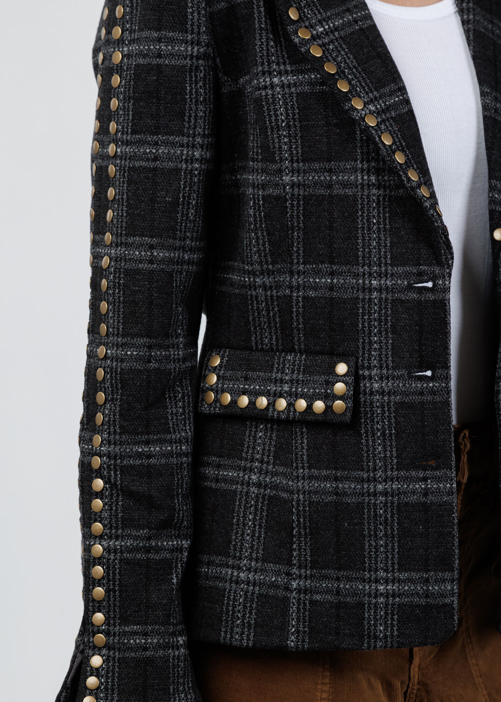 BK Jay Plaid Studded Jacket in Black available at Barbara Katz