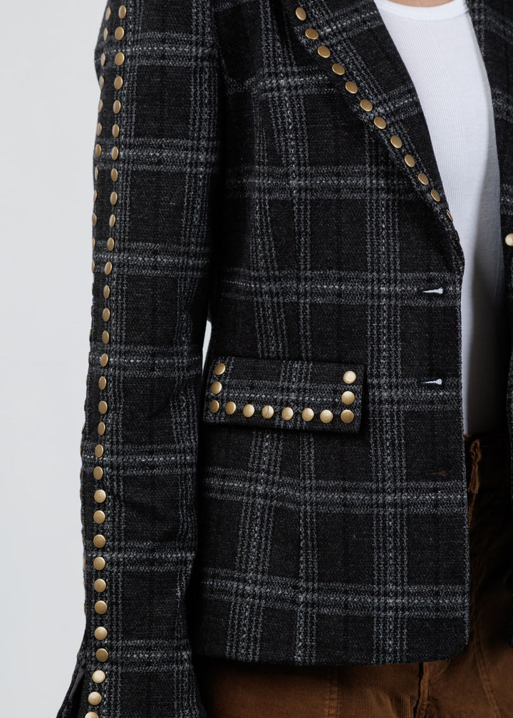 BK Jay Plaid Studded Jacket in Black available at Barbara Katz