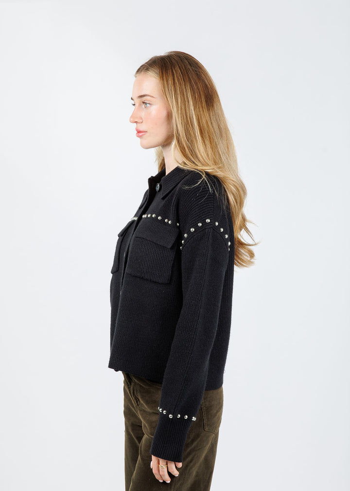 BK Jay Studded Sweater Jacket in Black available at Barbara Katz