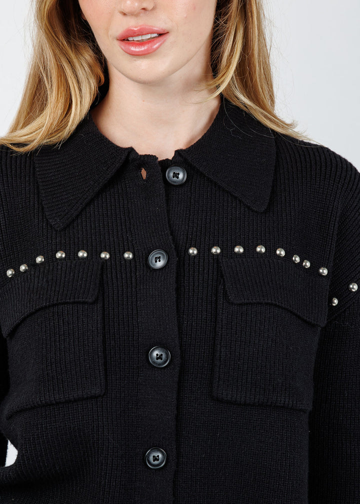 BK Jay Studded Sweater Jacket in Black available at Barbara Katz