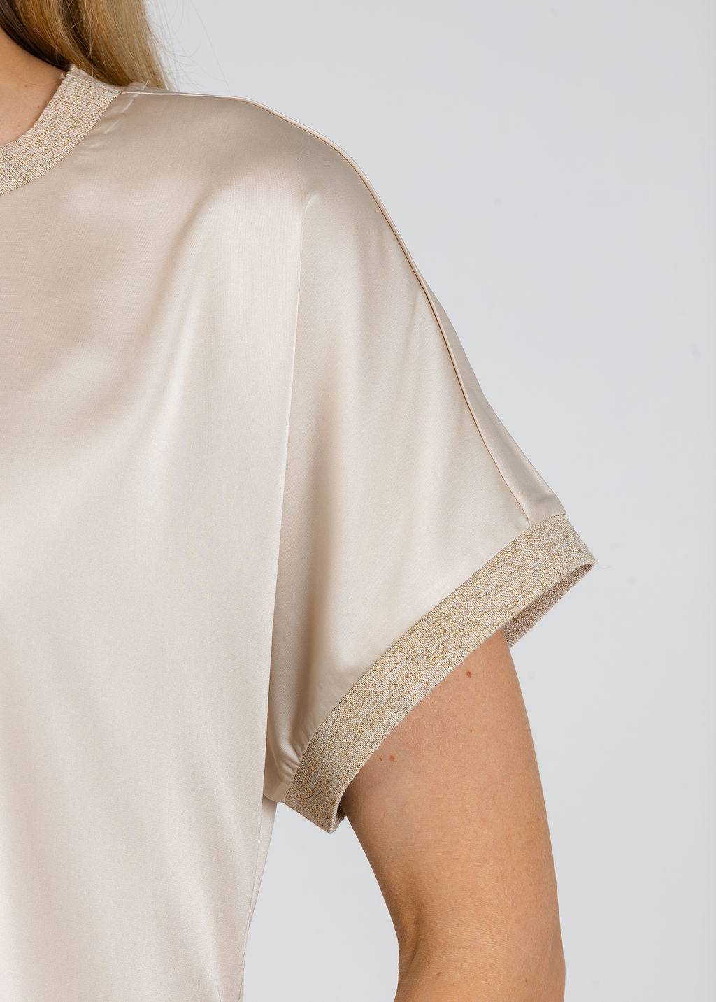 BK Jonah Crew Neck Trim Top in Caffe Latte available at Barbara Katz