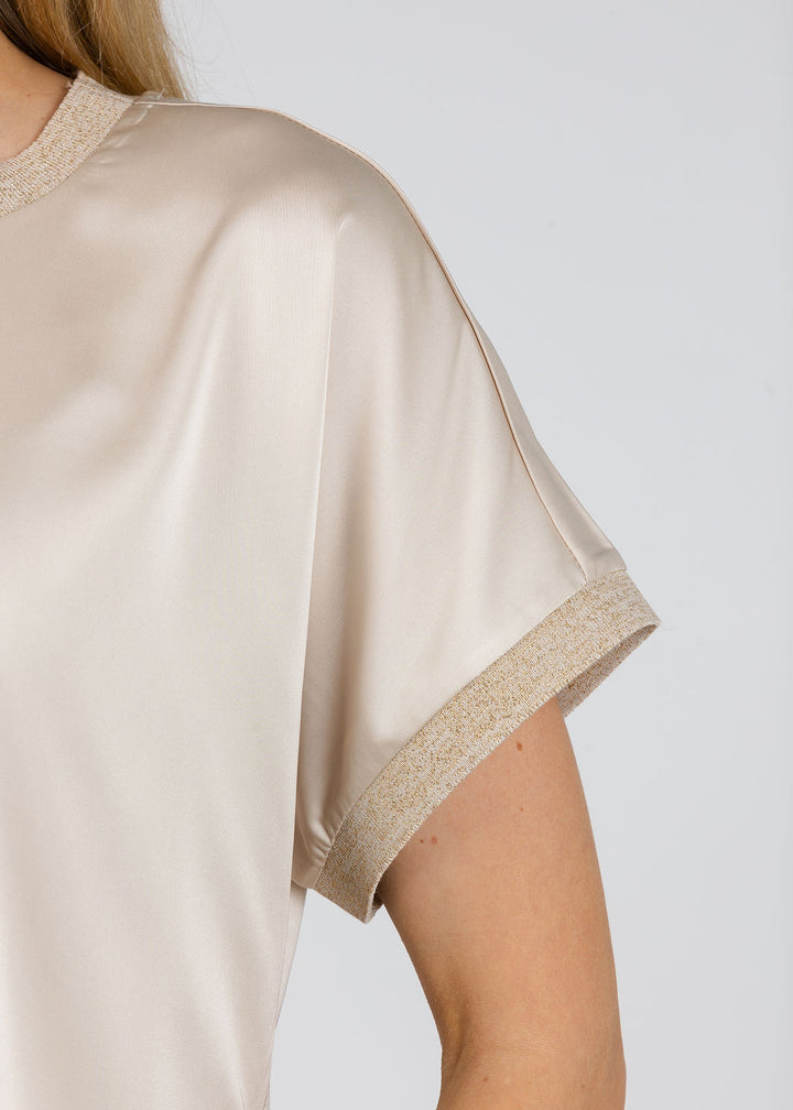 BK Jonah Crew Neck Trim Top in Caffe Latte available at Barbara Katz