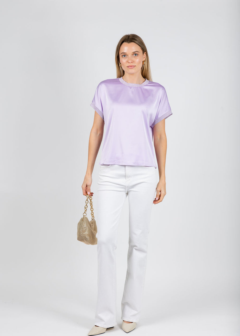 BK Jonah Crew Neck Trim Top in Lilac available at Barbara Katz