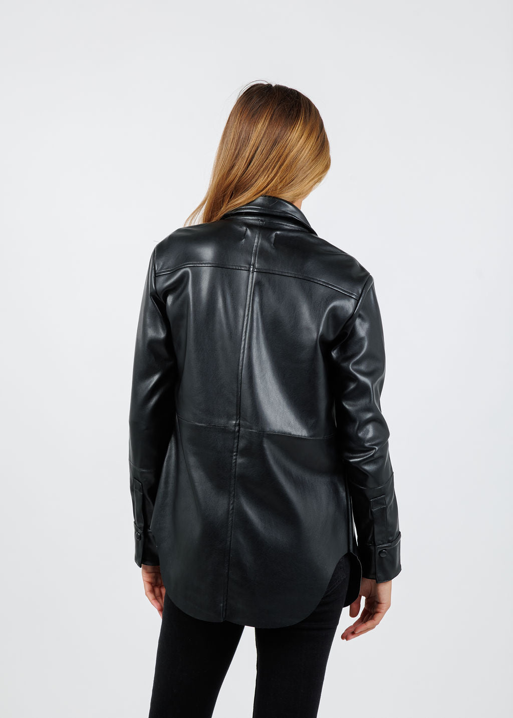 BK Julia Metallic Vegan Leather Shacket in Black available at Barbara Katz
