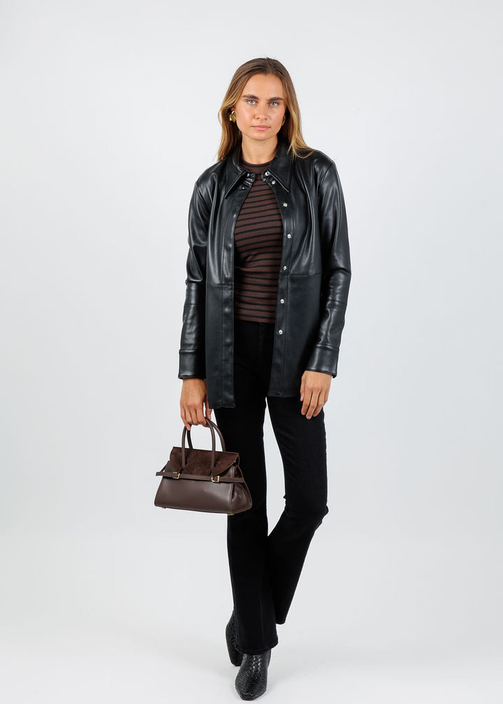 BK Julia Metallic Vegan Leather Shacket in Black available at Barbara Katz