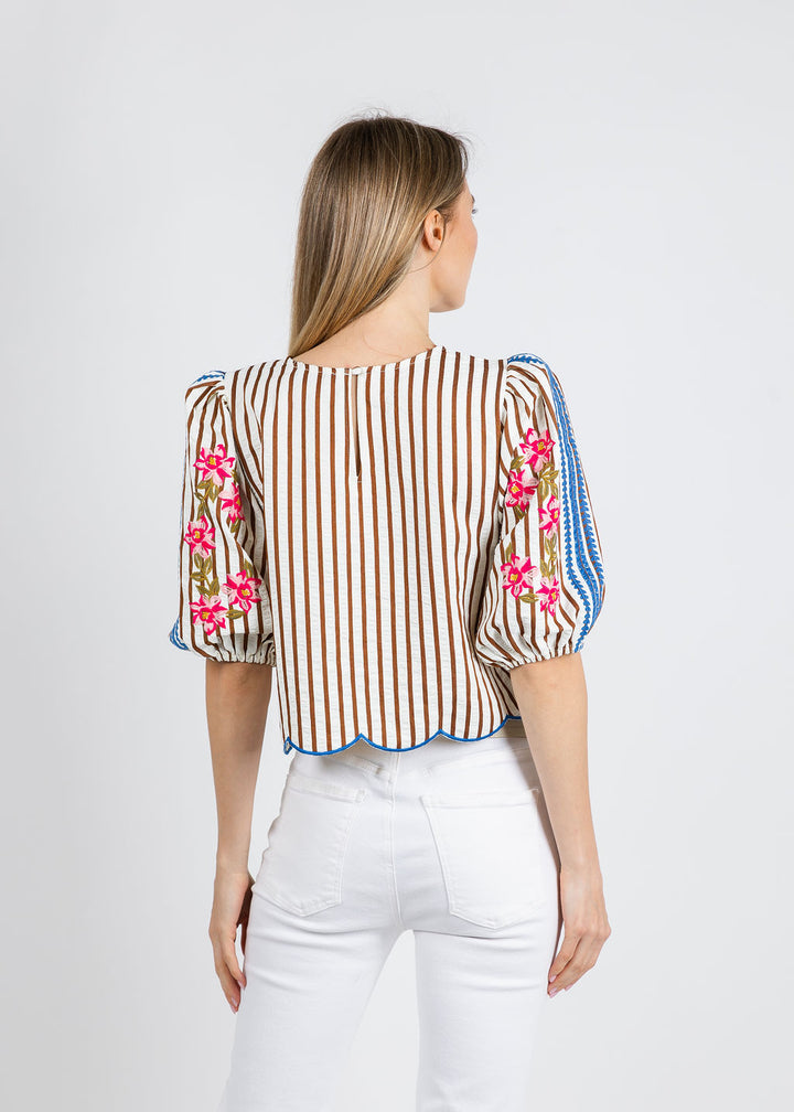 BK Karen Flowers & Stripes Blouse in Cream available at Barbara Katz