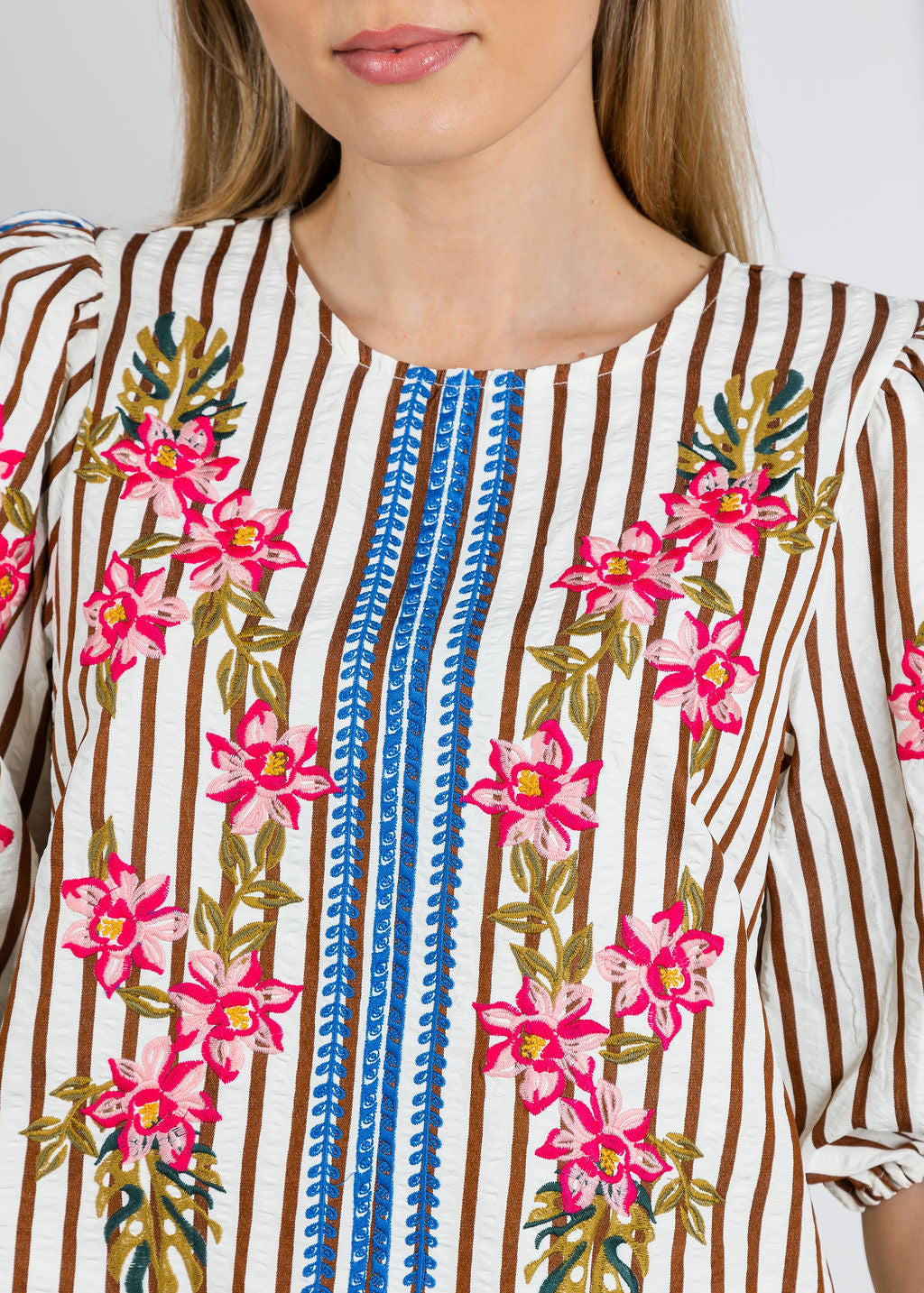 BK Karen Flowers & Stripes Blouse in Cream available at Barbara Katz