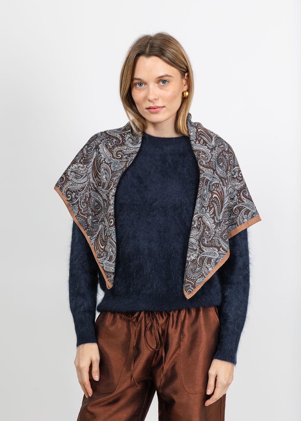 BK Large Paisley Scarf in Brown available at Barbara Katz