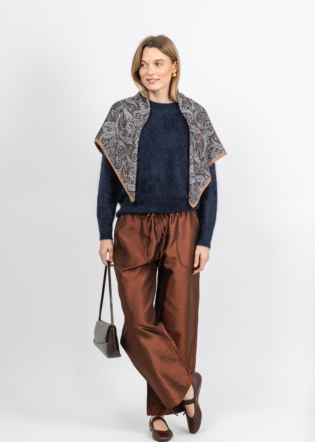 BK Large Paisley Scarf in Brown available at Barbara Katz