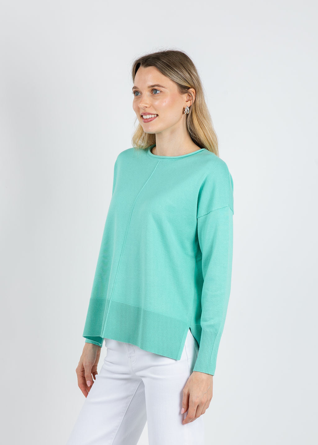 BK Lexi Center Seam Sweater in Coastal Jade available at Barbara Katz