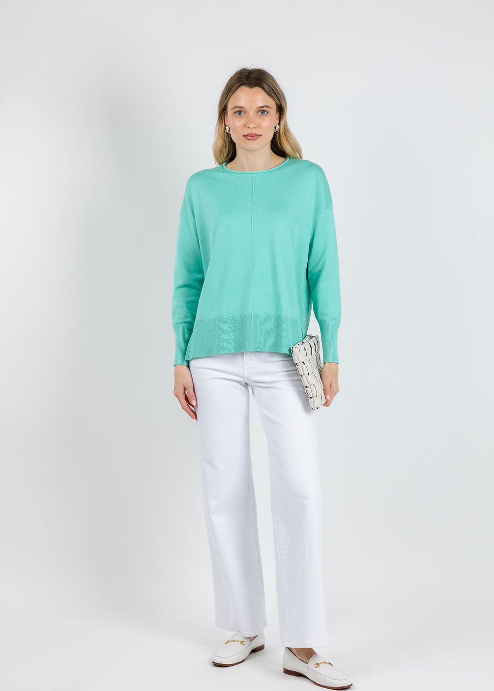 BK Lexi Center Seam Sweater in Coastal Jade available at Barbara Katz