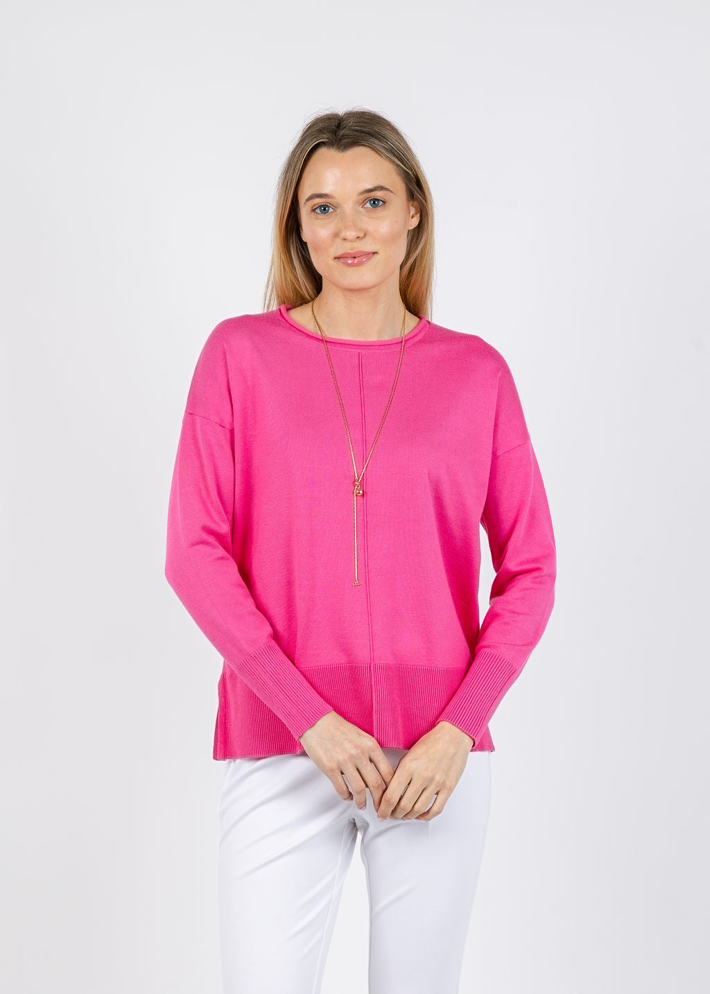 BK Lexi Center Seam Sweater in Fuchsia available at Barbara Katz
