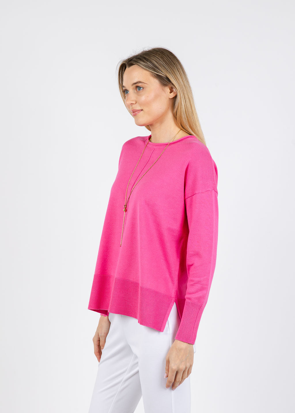 BK Lexi Center Seam Sweater in Fuchsia available at Barbara Katz