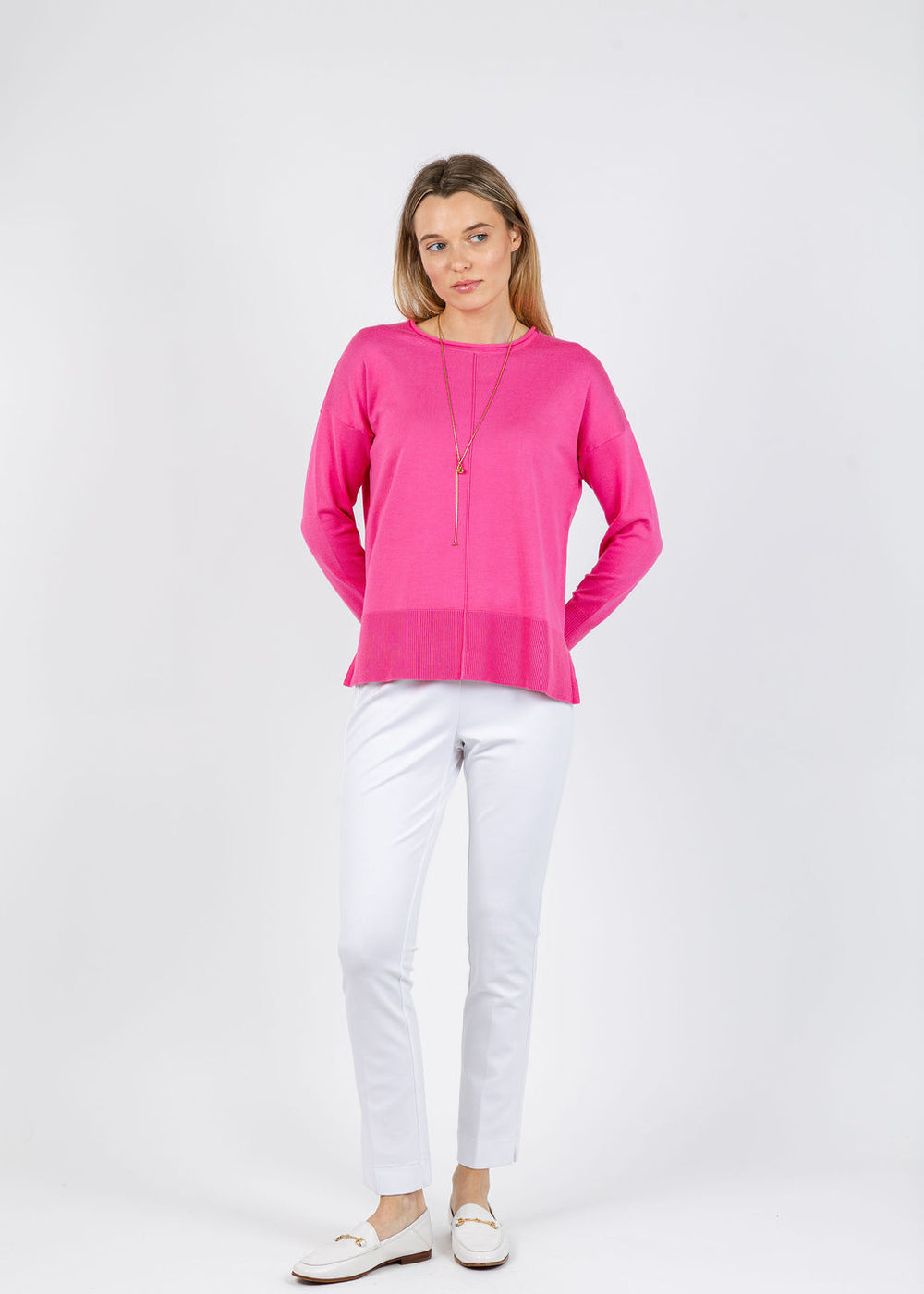 BK Lexi Center Seam Sweater in Fuchsia available at Barbara Katz