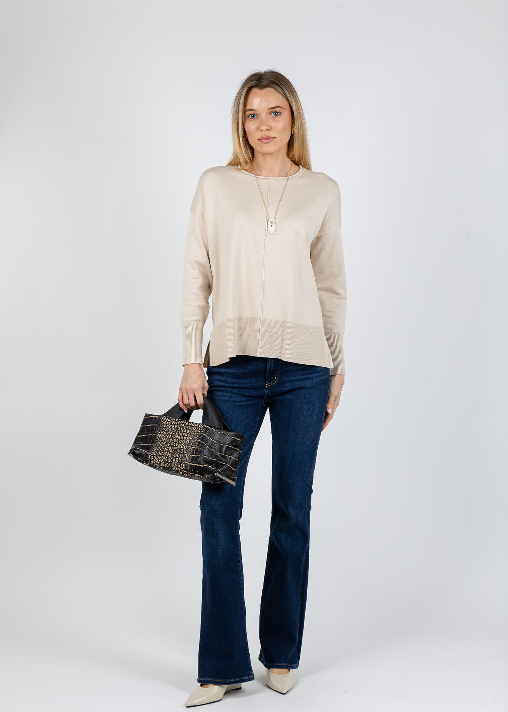 BK Lexi Center Seam Sweater in Sand Drift available at Barbara Katz