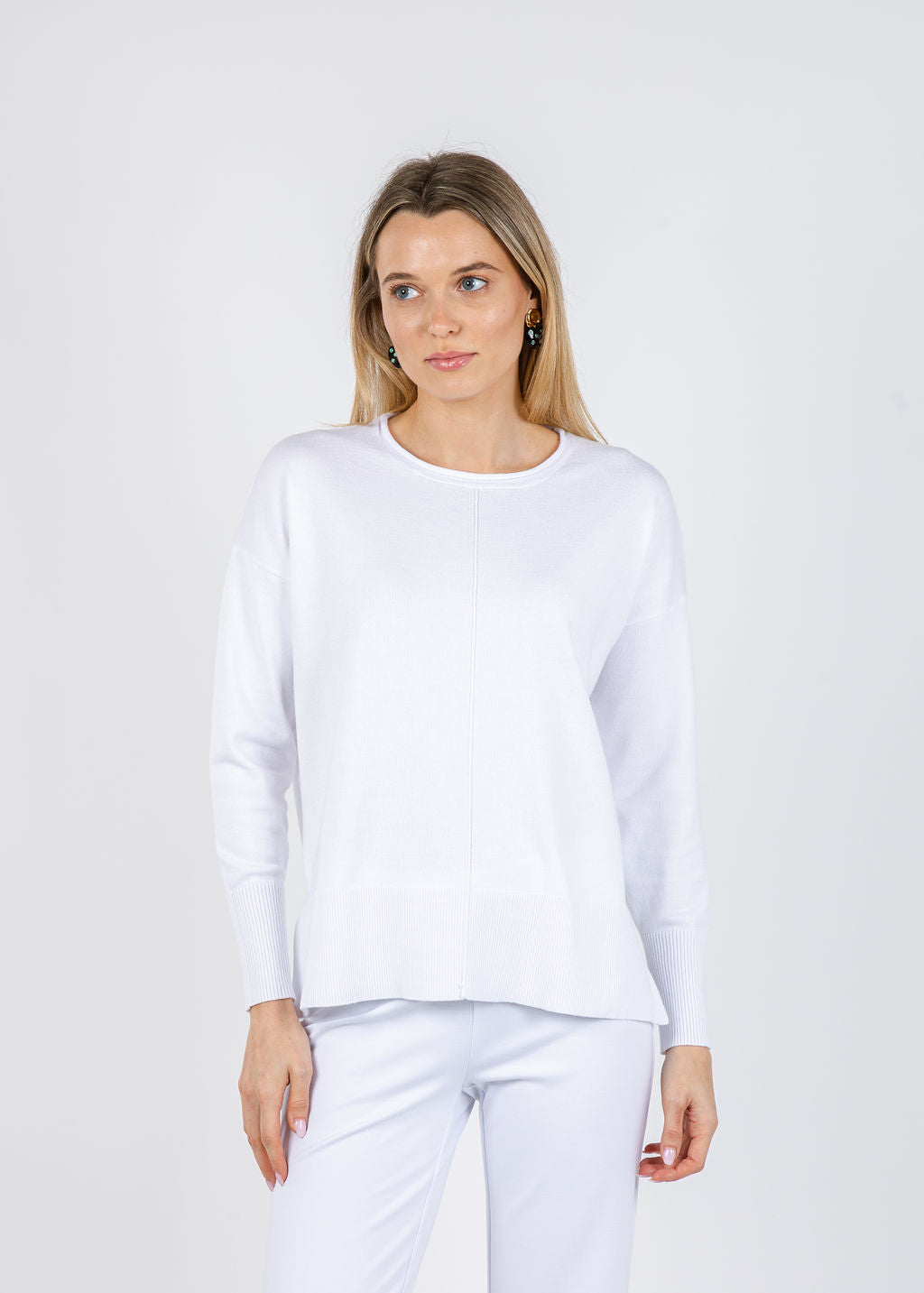 BK Lexi Center Seam Sweater in White available at Barbara Katz