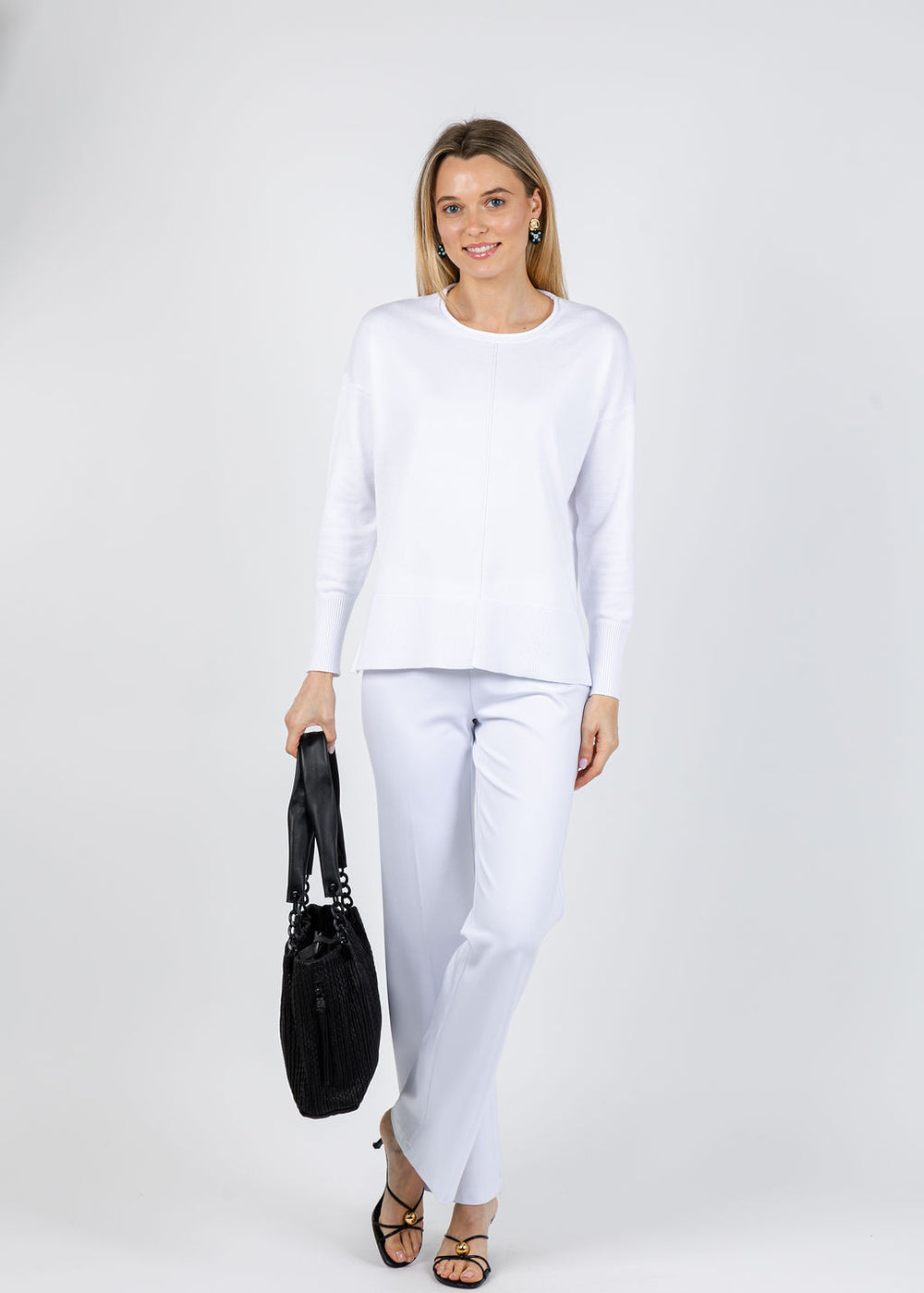 BK Lexi Center Seam Sweater in White available at Barbara Katz