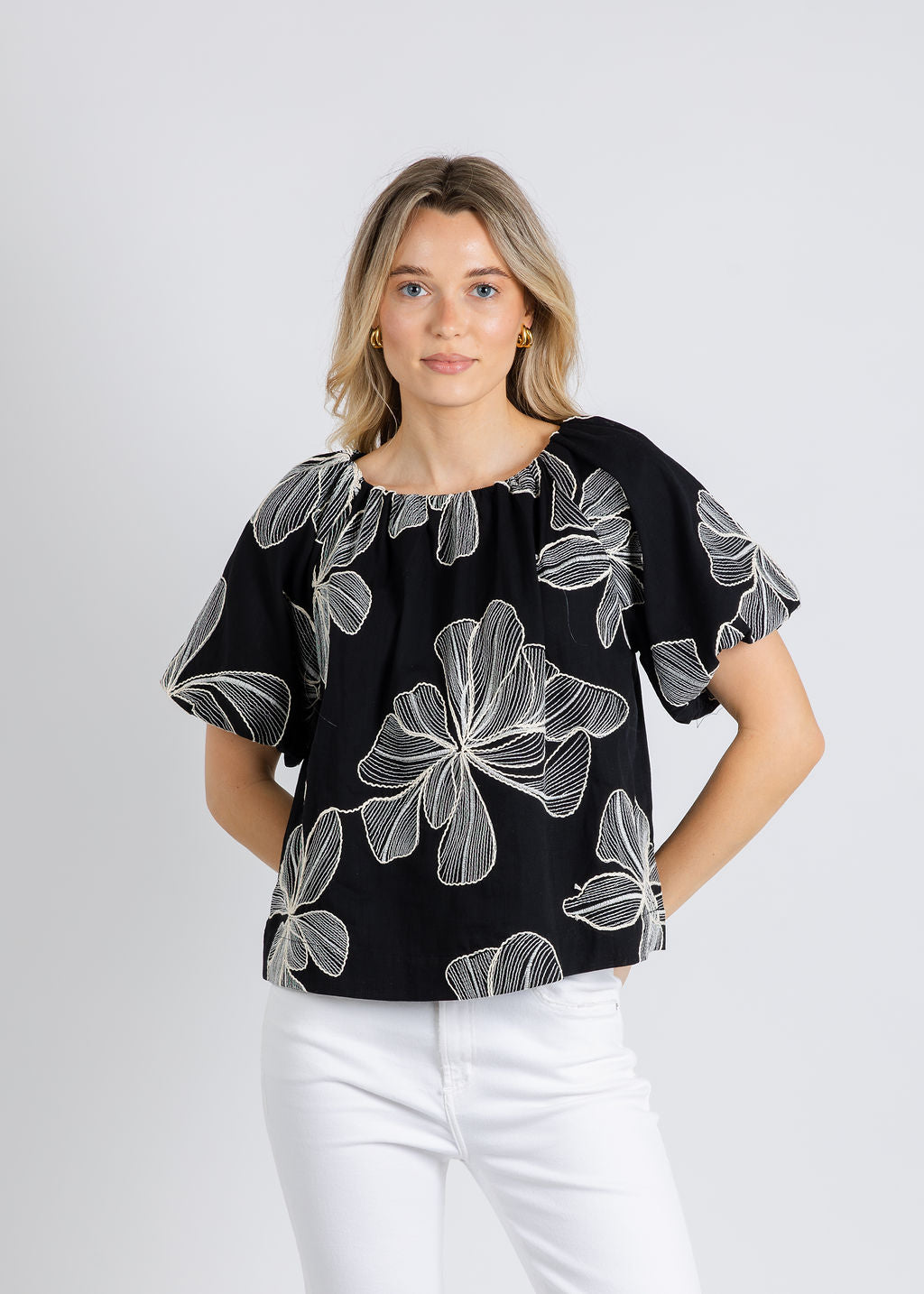 BK Lola Embroidered Floral Blouse in Black available at Barbara Katz