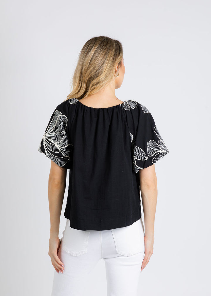 BK Lola Embroidered Floral Blouse in Black available at Barbara Katz