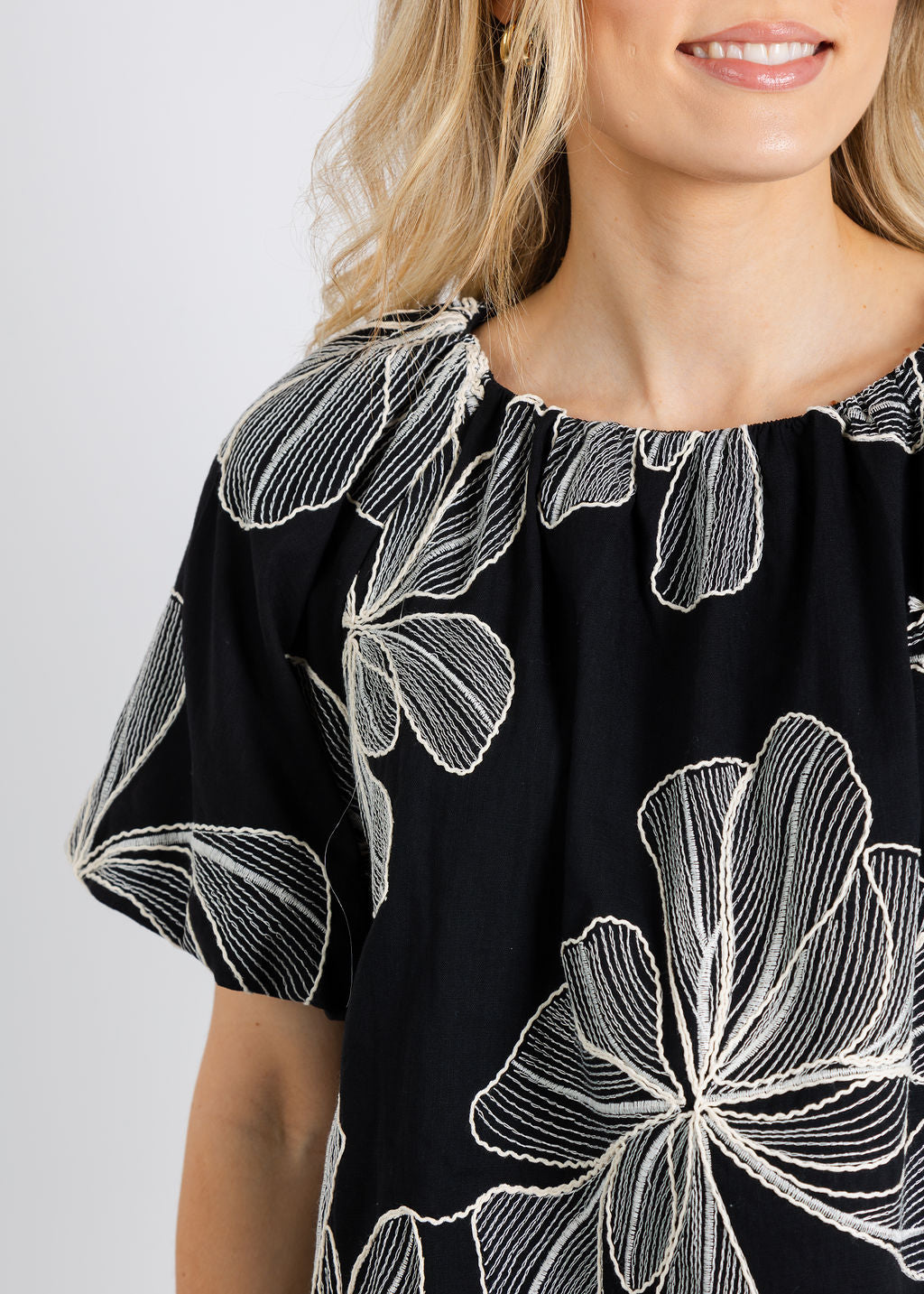 BK Lola Embroidered Floral Blouse in Black available at Barbara Katz