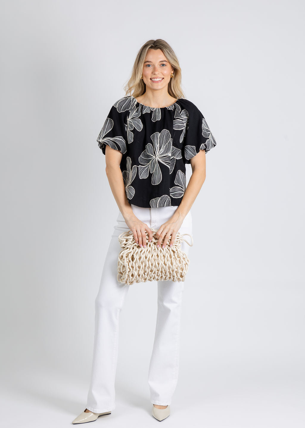 BK Lola Embroidered Floral Blouse in Black available at Barbara Katz