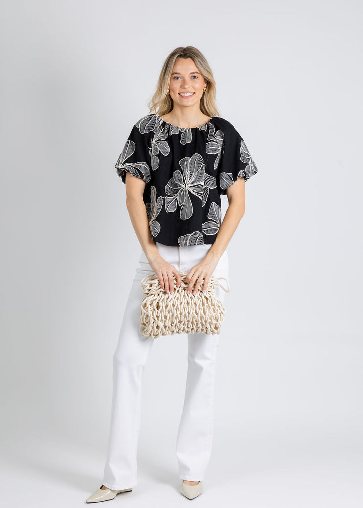 BK Lola Embroidered Floral Blouse in Black available at Barbara Katz
